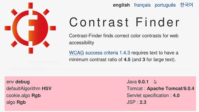 Screenshot: Contrast-Finder / Tomcat 9 / Java 9