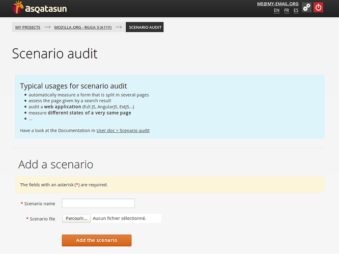 Screenshot Asqatasun : help for scenario audit